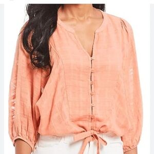 Sanctuary Orange Pink Relaxed Tie Front Blouse Good Condition